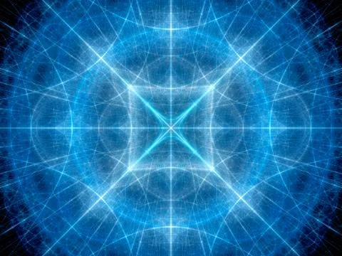 Blue glowing geometrical elements in space Stock Illustration