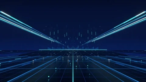 Blue glowing grid extending to future horizon animation 库存影片 342091287
