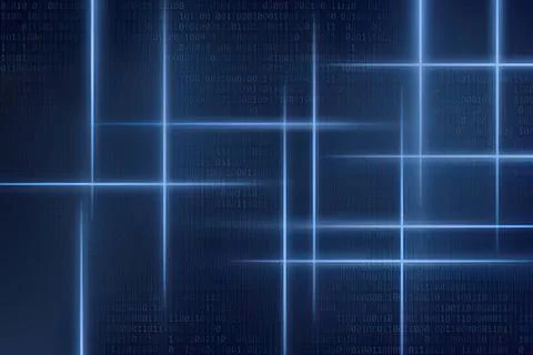 Blue glowing grid lines on dark digital background Stock Illustration