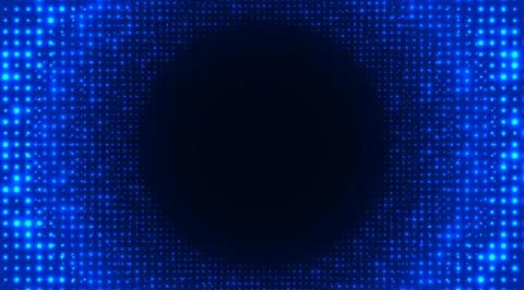 Blue glowing grid with a radiant effect, forming a dark circle in the center. 스톡 일러스트