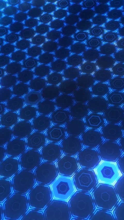 Blue glowing hexagon grid with light rays, futuristic technology background.. Stock Footage 328005345