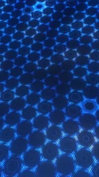 Blue glowing hexagon grid with light rays, futuristic technology background.. Stock Illustration