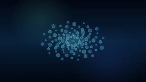 Blue glowing hexagon network rotating on dark background Stock Footage 335893801