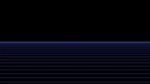 Blue glowing horizontal neon lines creating perspective floor grid on dark .. Stock Illustration