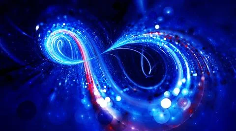 Blue glowing infinity loop in space with bokeh Stock Illustration