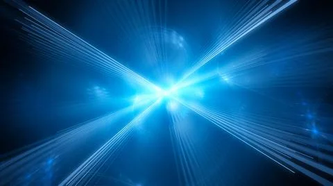 Blue glowing laser light with source 库存插图