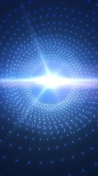 Blue glowing light core surrounded by dotted grid patterns, symbolizing dat.. Stockillustratie