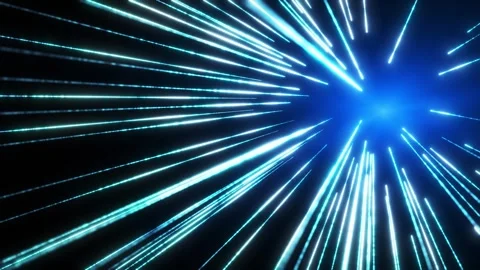 Blue glowing light rays rushing from center creating a futuristic warp speed 库存影片 330593149