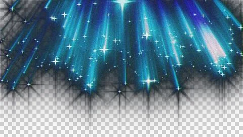 Blue glowing light rays with sparkling stars on transparent background Stock Illustration