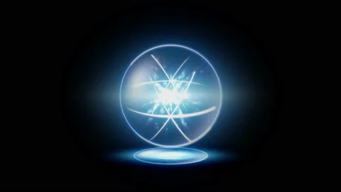 Blue glowing magic sphere on a black background animation. Stock Footage 180099383