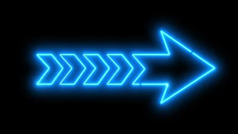 Blue glowing neon arrow icon animation with pulsing motion on black background Stock Footage 334095531