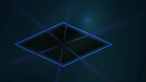 Blue Glowing Neon Diamond with Radiating Light Rays on Dark Background for .. Stock Footage 343691416