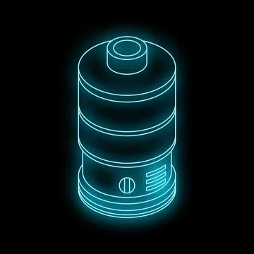 Blue glowing neon icon representing an electric water heater Stock Illustration
