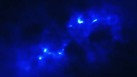Blue glowing neon light flashes in the sky. Abstract energy motion. Energy rays Video stock 307870834