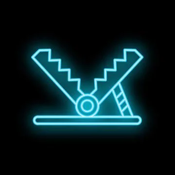 Blue glowing neon line bear trap icon isolated on black background Stock Illustration