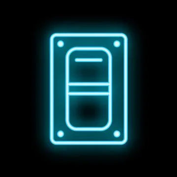 Blue glowing neon line computer hard disk drive hdd icon glowing on black b.. イラスト素材