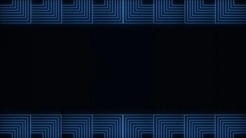 Blue glowing neon line patterned frame on dark background. 4K seamless loop Stock Footage 345404081