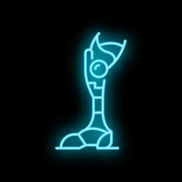 Blue glowing neon line prosthesis leg icon isolated on black background Stock Illustration