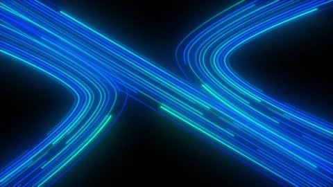 Blue glowing neon lines abstract tech futuristic video motion background Stock Footage 335680492