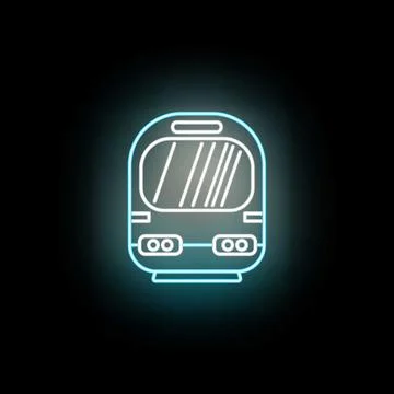 Blue glowing neon subway train front view icon Stock Illustration