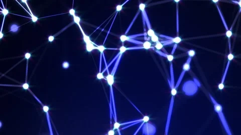 Blue glowing network nodes and connecting lines forming polygon mesh Stock Footage 327784719
