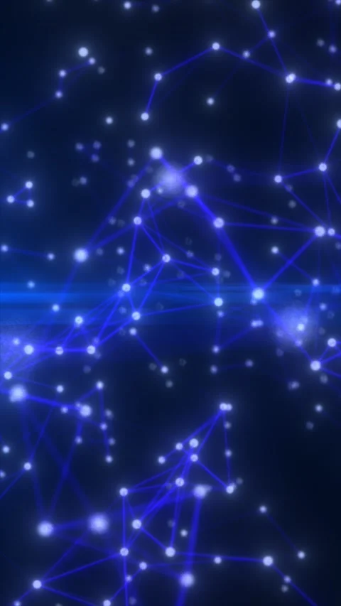 Blue glowing network nodes and connecting lines in an abstract digital comm.. Stock Footage 332646847