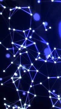 Blue glowing network nodes and connecting lines forming polygon mesh, futur.. イラスト素材
