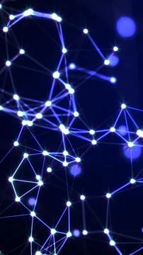 Blue glowing network nodes and connecting lines forming polygon mesh, futur.. Stock Illustration