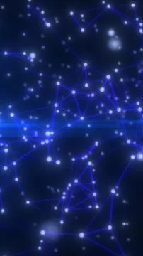 Blue glowing network nodes and connecting lines in an abstract digital comm.. 스톡 일러스트