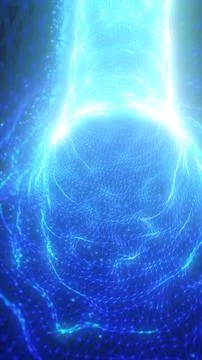 A blue glowing network of particles and lines, forming a digital vortex that  Stock Illustration
