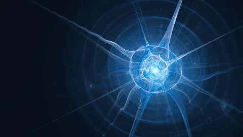 Blue glowing neuron with axons template Stock Illustration
