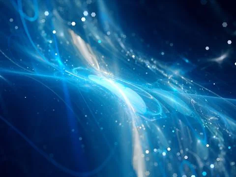 Blue glowing new technology flow in space Illustrazione stock