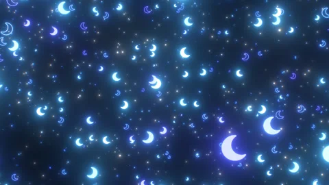 Blue Glowing Night Time Crescent Moon Shapes Raining Falling Down Stock Footage 343326950