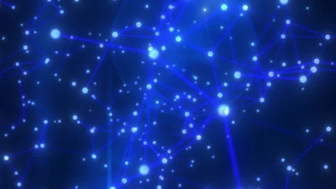 Blue glowing nodes and connecting lines forming an abstract network structure Stock Footage 332926868
