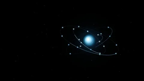 Blue Glowing Orbital Core Particles Rotating Against Dark Background Stock Footage 346722470