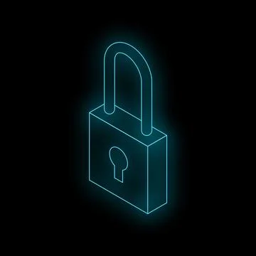 Blue glowing padlock protecting important data on black background Stock Illustration