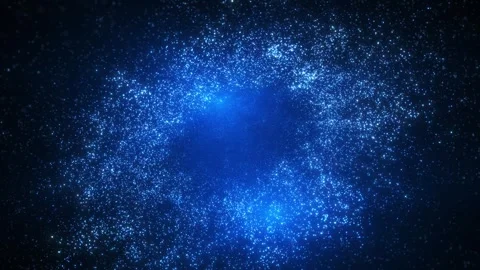 Blue glowing particle cloud forming a cosmic ring in deep space. Abstract sta Vidéo 330593779