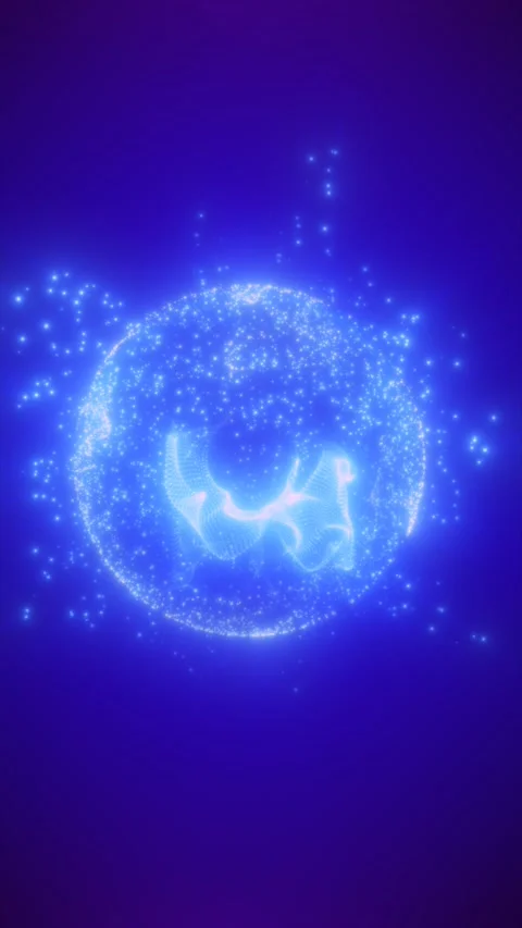 Blue glowing particle globe with abstract data waves, cosmic depth, and fut.. Stock Footage 336611705