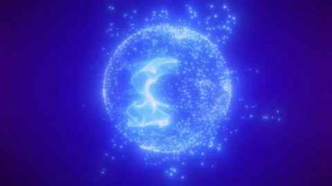Blue glowing particle globe with abstract data waves, cosmic depth Stock Footage 337512357
