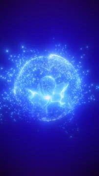 Blue glowing particle globe with abstract data waves, cosmic depth, and fut.. Stock-Illustration
