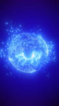 Blue glowing particle globe with abstract data waves, cosmic depth, and fut.. Stock Illustration