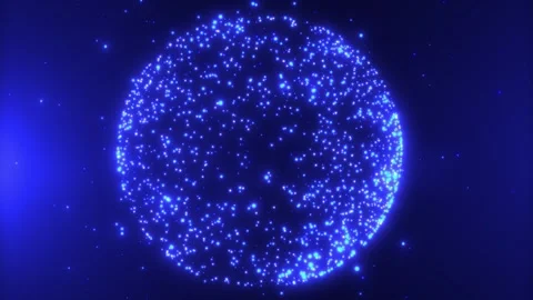 Blue glowing particle globe with digital dots and star-like data points Stock Footage 337890719