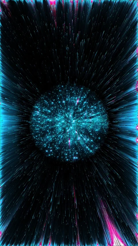 Blue glowing particle sphere explosion Video stock 345410197