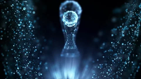 Blue Glowing Particle Trophy Animation with Shimmering Light Rays Stock Footage 329119448