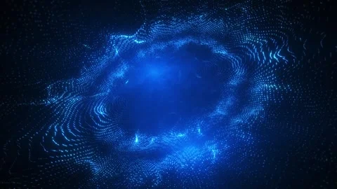 Blue glowing particle vortex forming a digital cosmic tunnel. Abstract futuri Vidéo 330593978