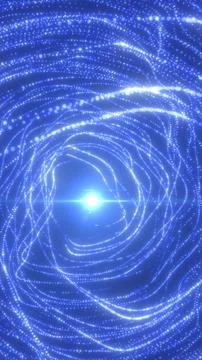 Blue glowing particle vortex with swirling dotted waves and a bright center.. 스톡 일러스트