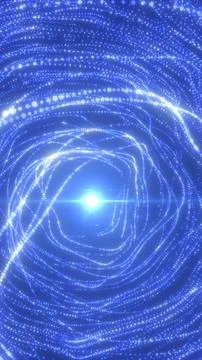 Blue glowing particle vortex with swirling dotted waves and a bright center.. Stock Illustration