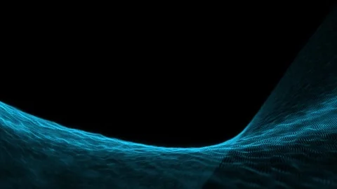 Blue glowing particle wave landscape flowing across dark futuristic digital Vídeo Stock 335092943