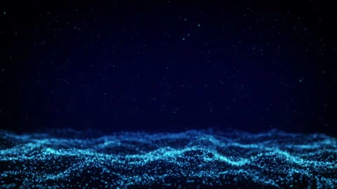 Blue Glowing Particle Waves in Night Sky Looping Technology Animation Stock Footage 280215686
