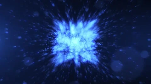 Blue glowing particles explode from the center, abstract cosmic tunnel with b Stock Footage 325990350